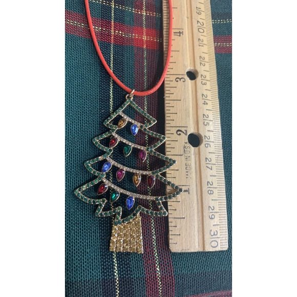 Christmas Tree Holiday Necklace on 26" Black Cord, Lobster Clasp 3" Extension - Picture 2 of 5